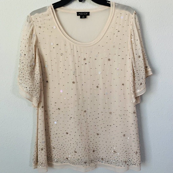 AS by DF Soft Pink Sequin Double Layer Sheer Blouse - Picture 1 of 5